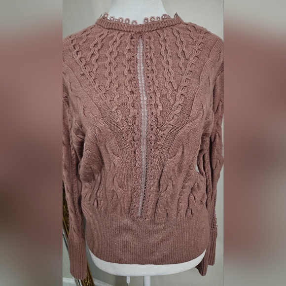 EXPRESS Cable Knit Lace Detail Bell Sleeve Sweater In Mauve Pink. Size Small NWT - Picture 8 of 14